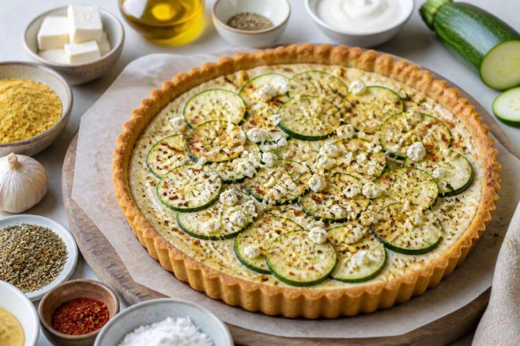 Recette de tarte vegan aux courgettes et feta