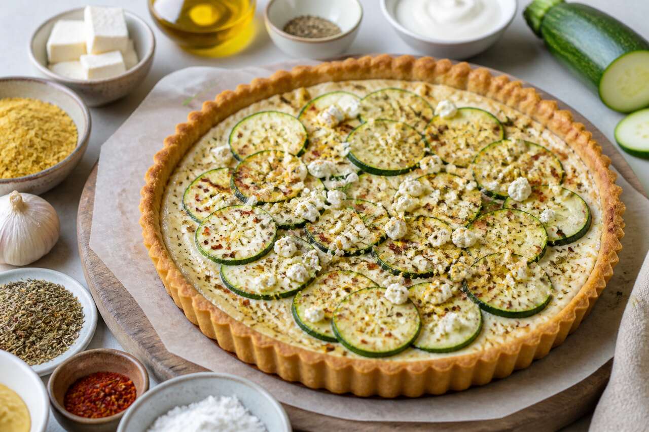 Recette de tarte vegan aux courgettes et feta