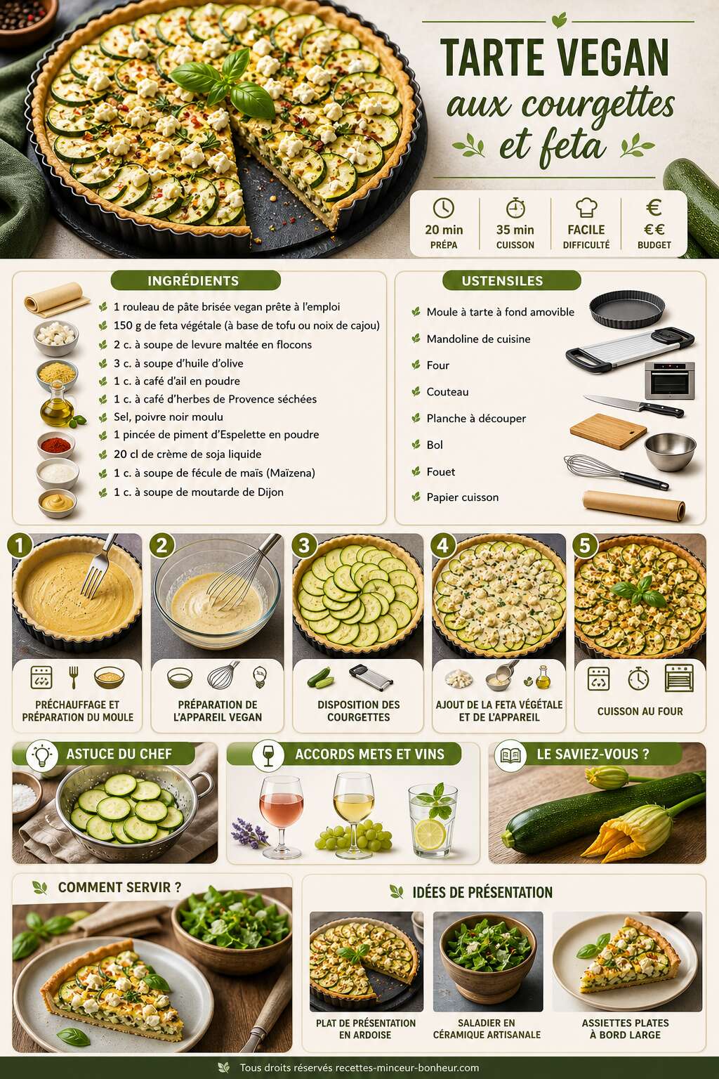 Fiche recette Recette de tarte vegan aux courgettes et feta