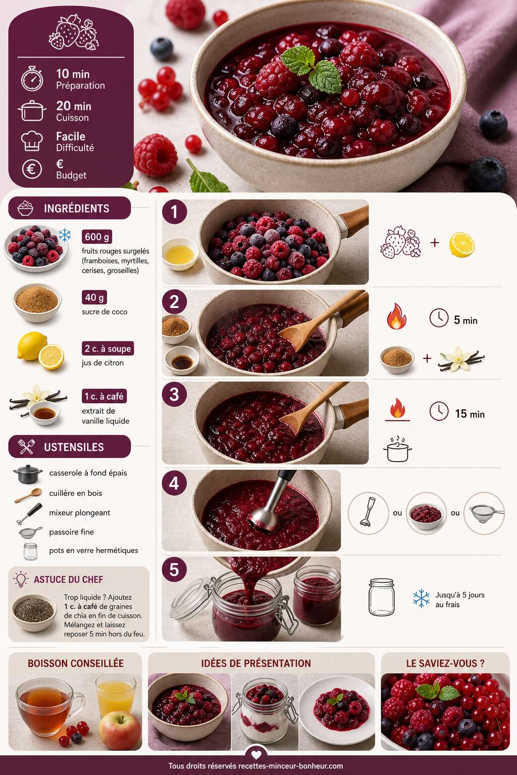 Fiche recette Recette de compote de fruits rouges vegan Fiche recette Recette de compote de fruits rouges vegan