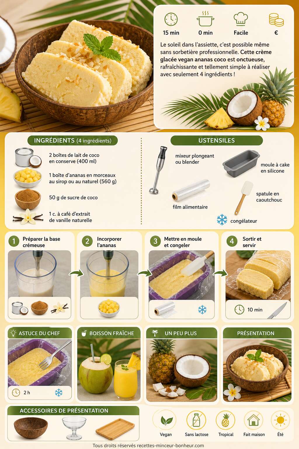 Fiche recette Cr&egrave;me glac&eacute;e ananas coco vegan : recette facile et savoureuse