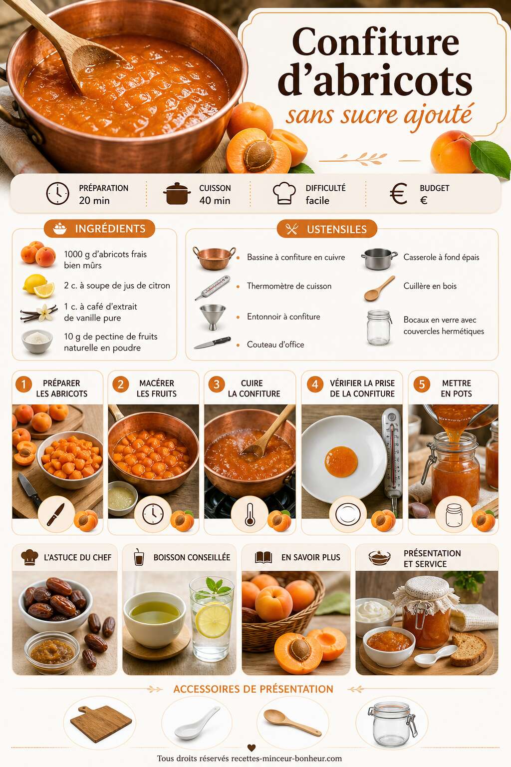 Fiche recette Confiture d'abricots sans sucre ajout&eacute; : recette saine et d&eacute;licieuse