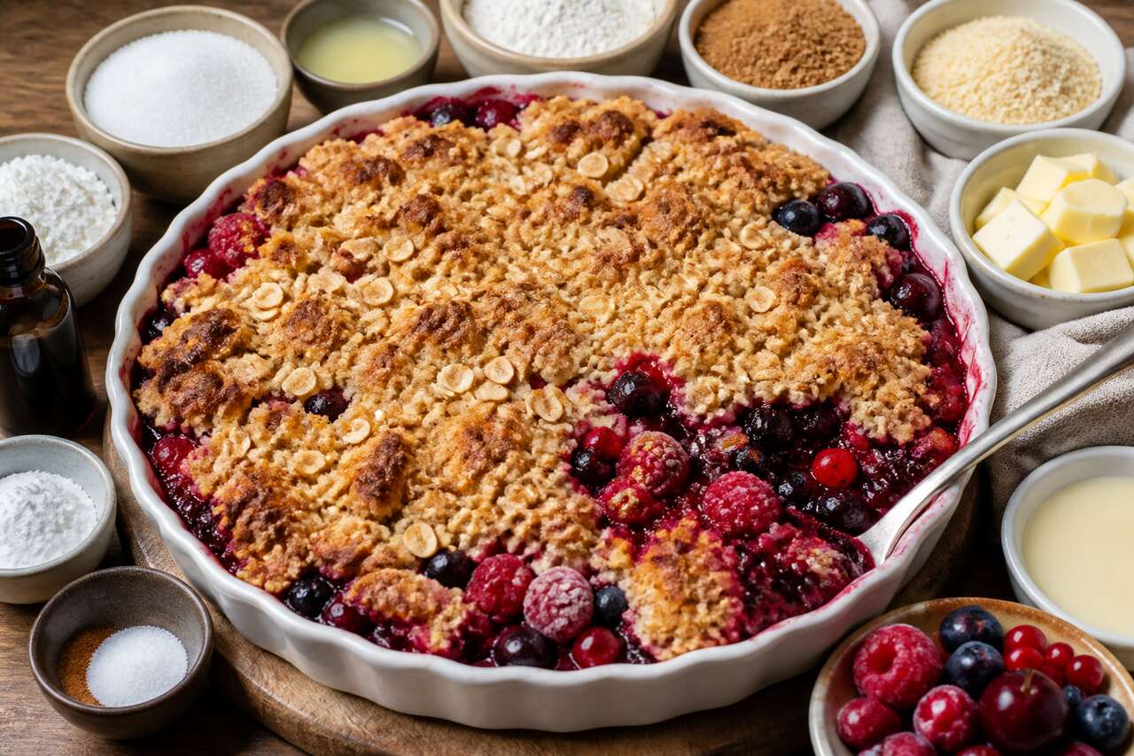 Crumble-Cobbler aux fruits rouges : recette gourmande
