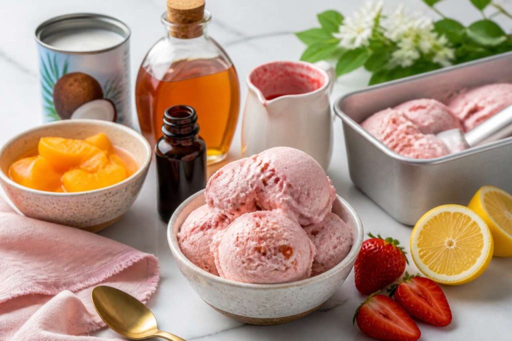 Recette de glace pêche fraise vegan maison