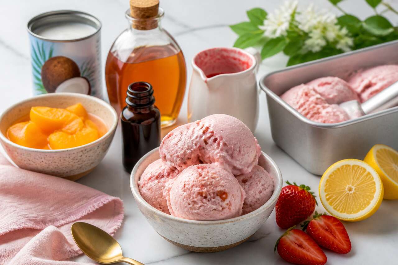 Recette de glace pêche fraise vegan maison