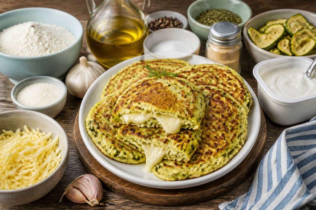 Pancakes de courgette fourrés au fromage