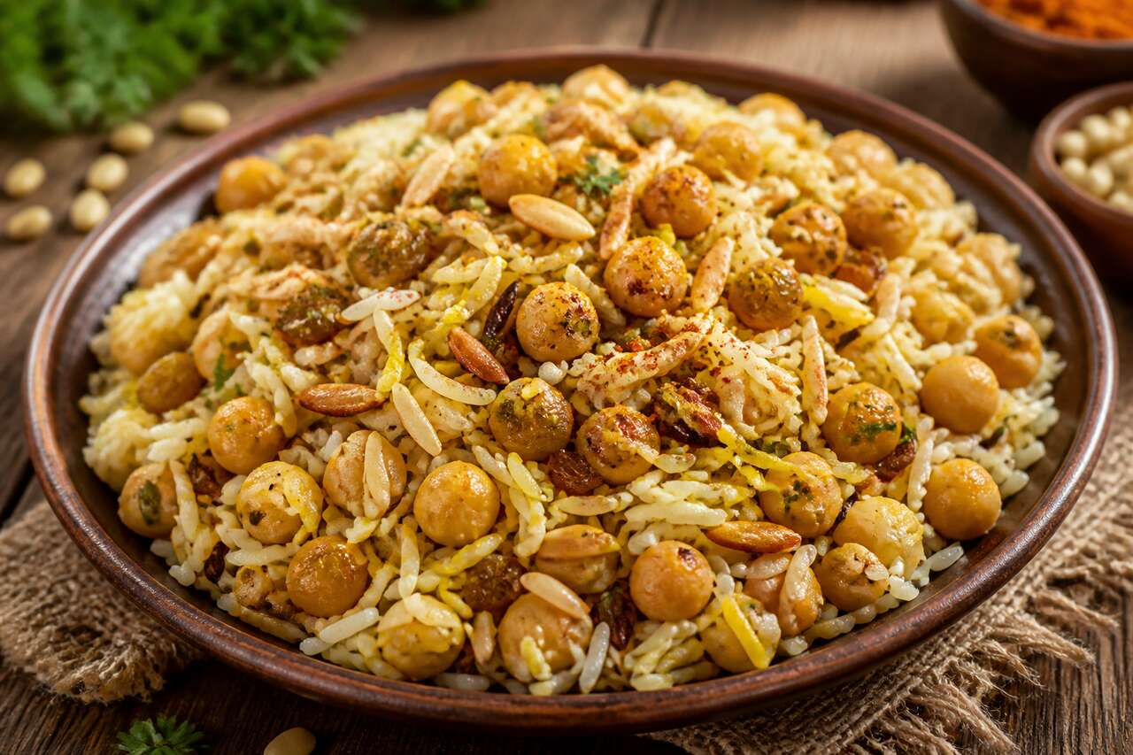 Duo de riz aux pois chiches et raisins : recette gourmande