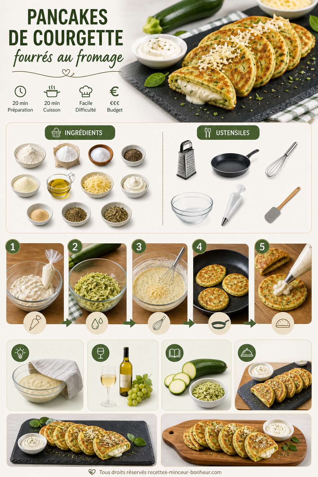 Fiche recette Pancakes de courgette fourrés au fromage Fiche recette Pancakes de courgette fourrés au fromage