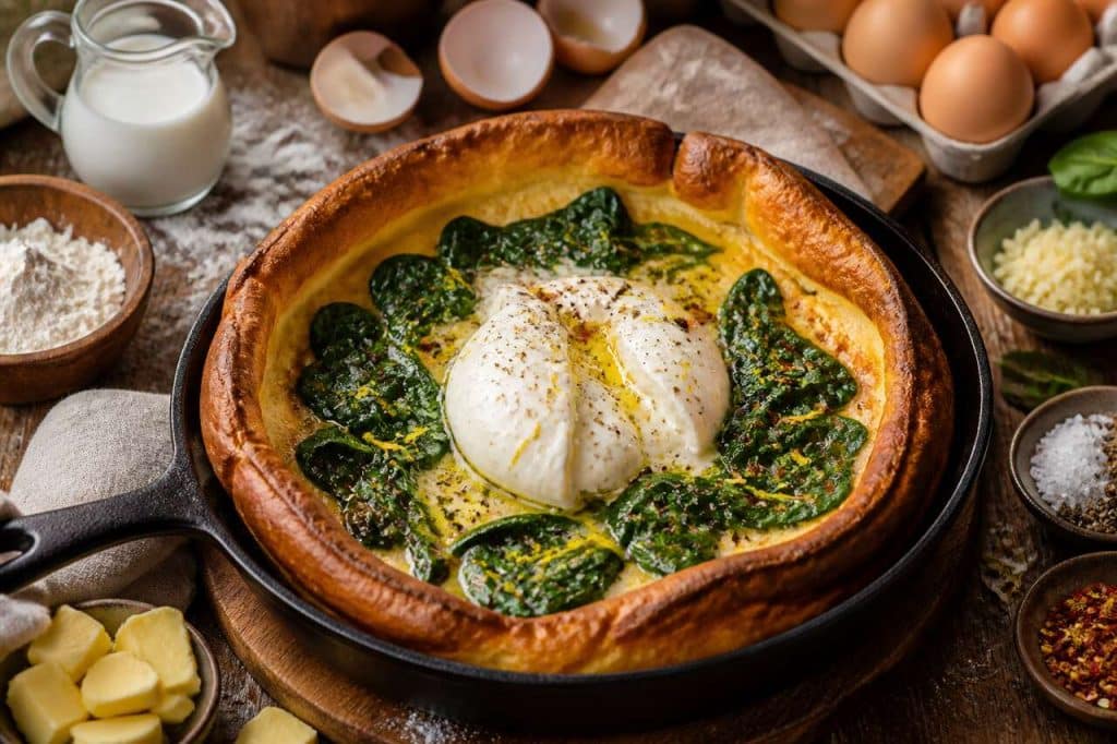 Dutch baby pancake aux épinards et burrata : recette gourmande