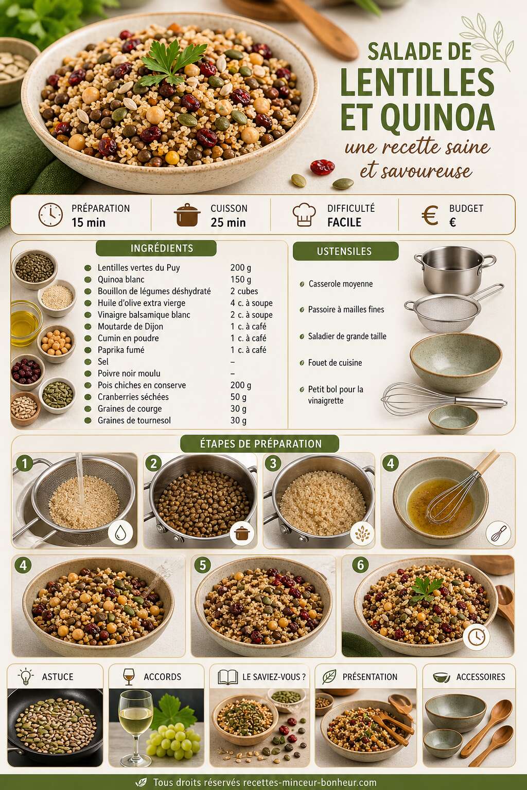 Fiche recette Salade de lentilles et quinoa : une recette saine et savoureuse