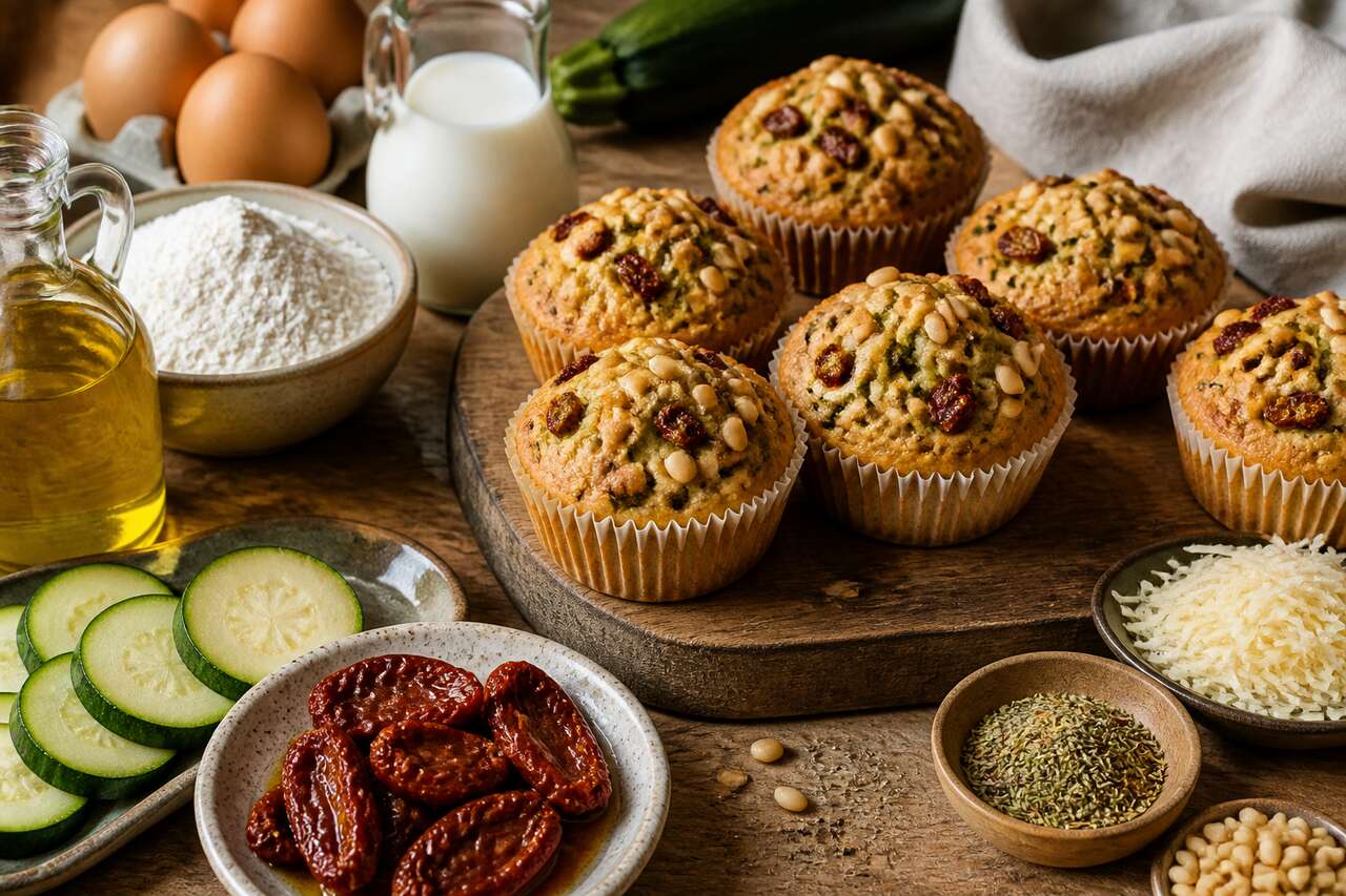 Muffins courgette, tomates et pignons de pin : recette saine et gourmande