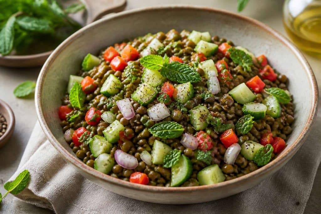 Salade de lentilles, crudités et menthe : recette fraîche et saine