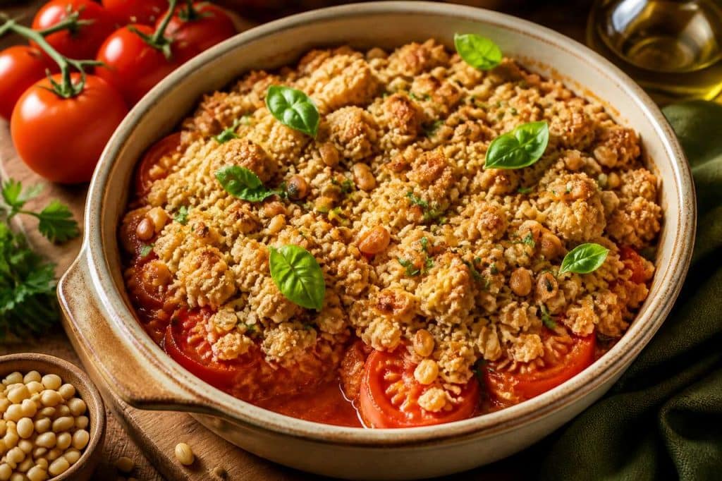 Crumble aux tomates vegan : recette gourmande et saine