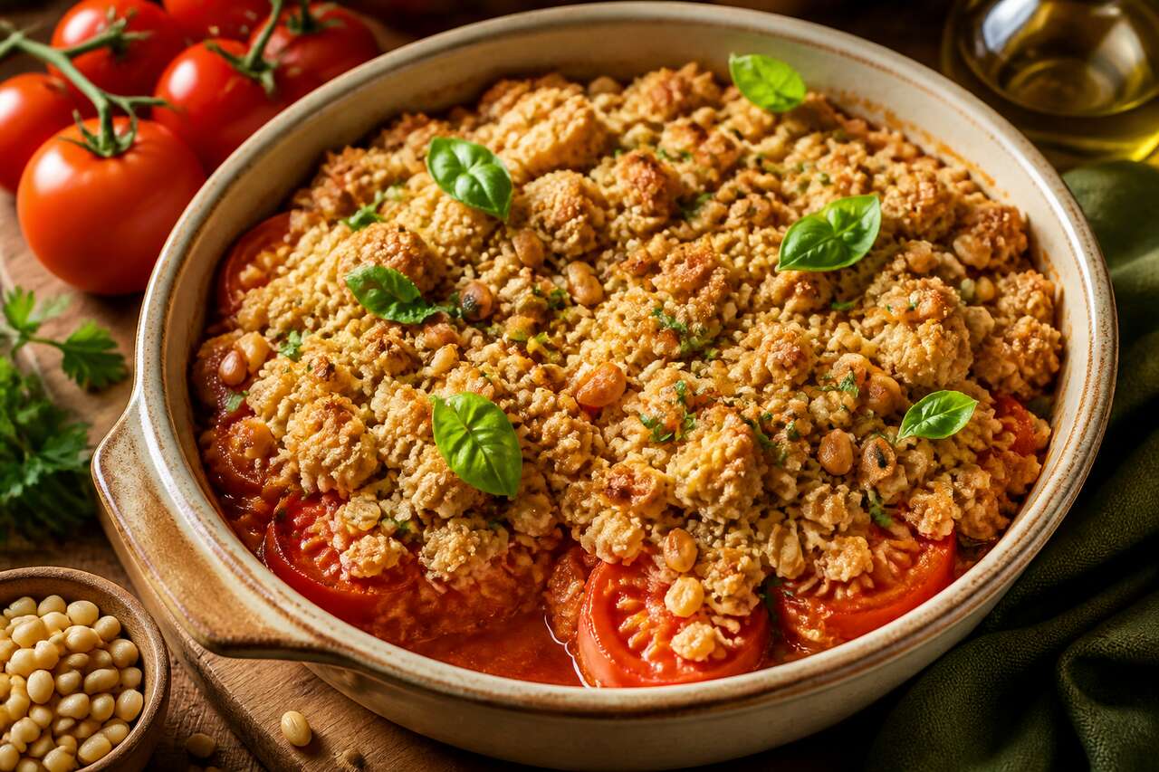 Crumble aux tomates vegan : recette gourmande et saine