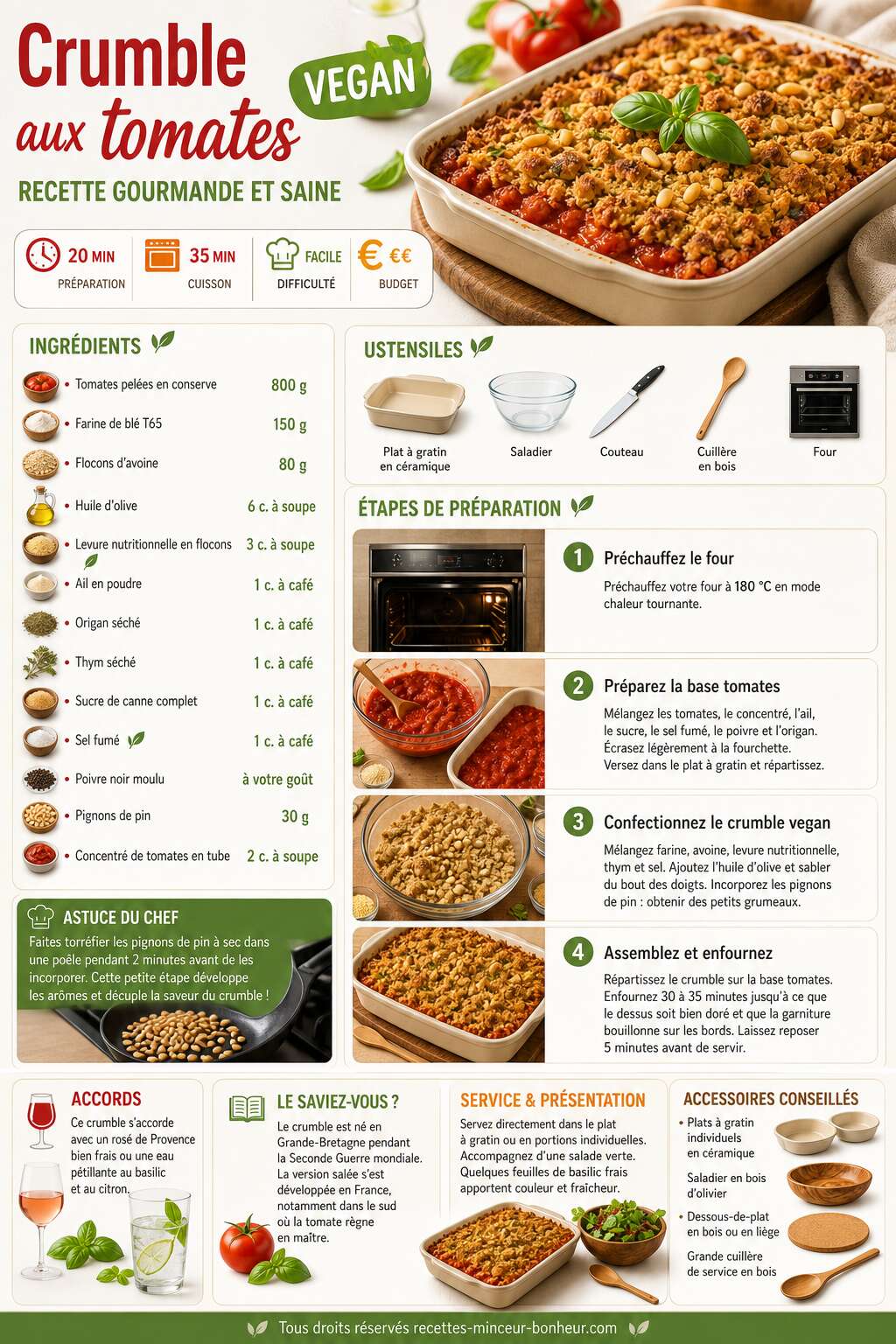 Fiche recette Crumble aux tomates vegan : recette gourmande et saine
