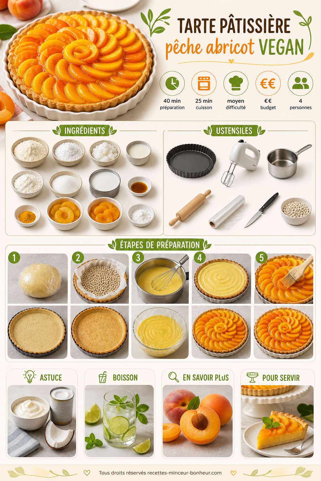 Fiche recette Recette tarte pâtissière pêche abricot vegan Fiche recette Recette tarte pâtissière pêche abricot vegan