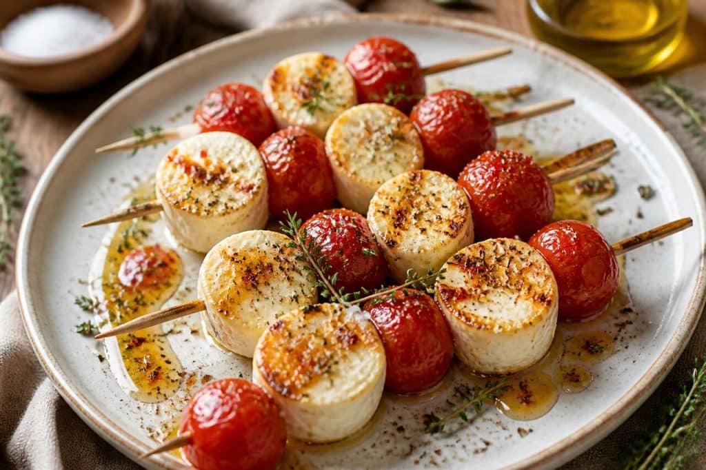 Brochettes de chèvre frais et tomate cerise