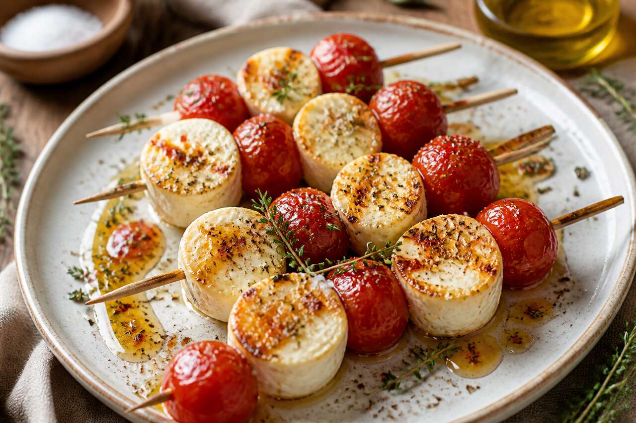 Brochettes de chèvre frais et tomate cerise