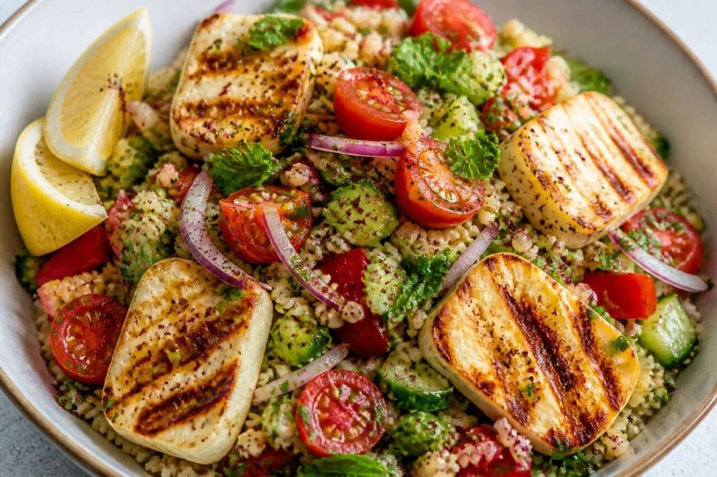 Taboulé aux crudités et halloumi : recette légère et savoureuse