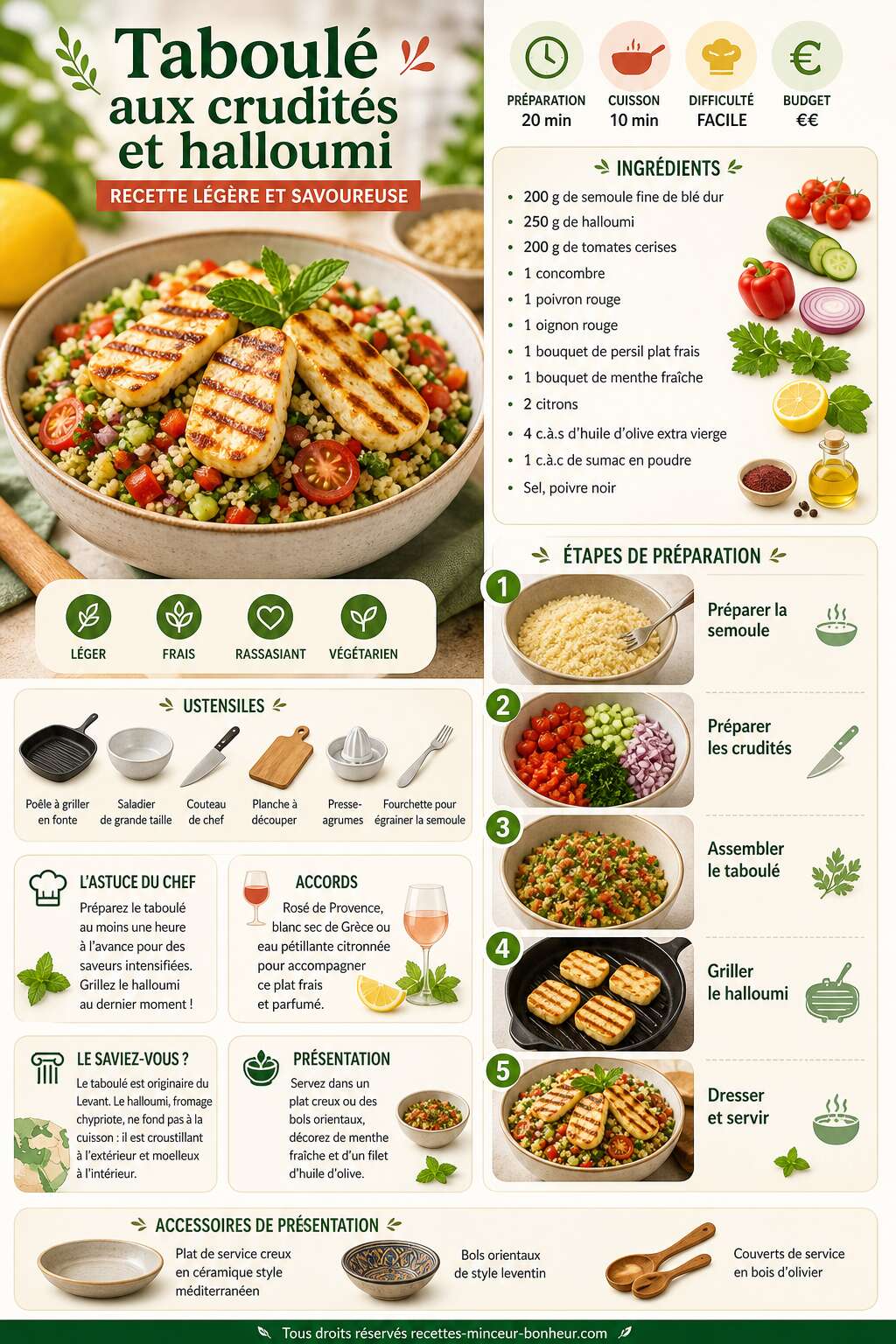 Fiche recette Taboulé aux crudités et halloumi : recette légère et savoureuse Fiche recette Taboulé aux crudités et halloumi : recette légère et savoureuse
