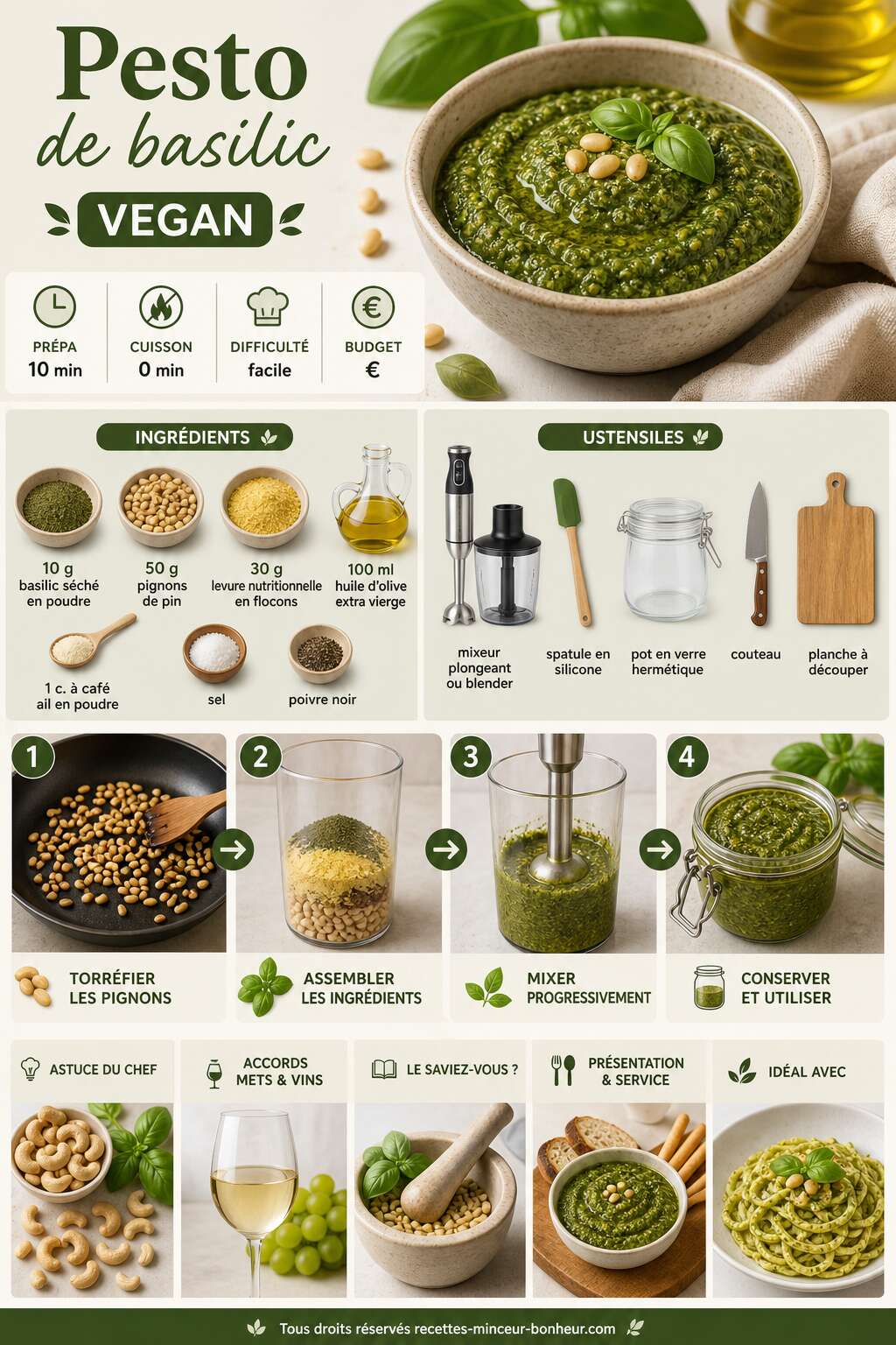 Fiche recette Recette de pesto de basilic vegan Fiche recette Recette de pesto de basilic vegan