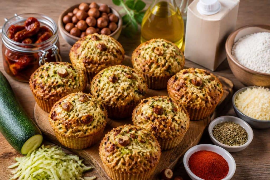 Muffins courgette, tomates séchées et noisettes : recette gourmande et saine