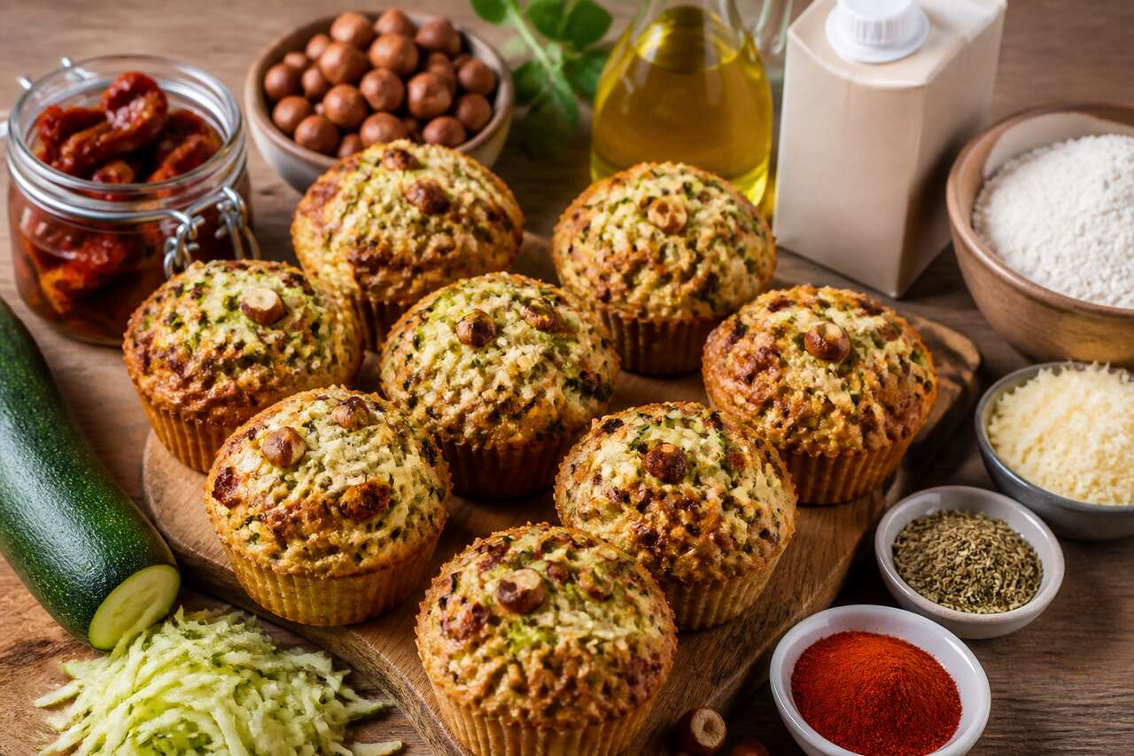 Muffins courgette, tomates séchées et noisettes : recette gourmande et saine