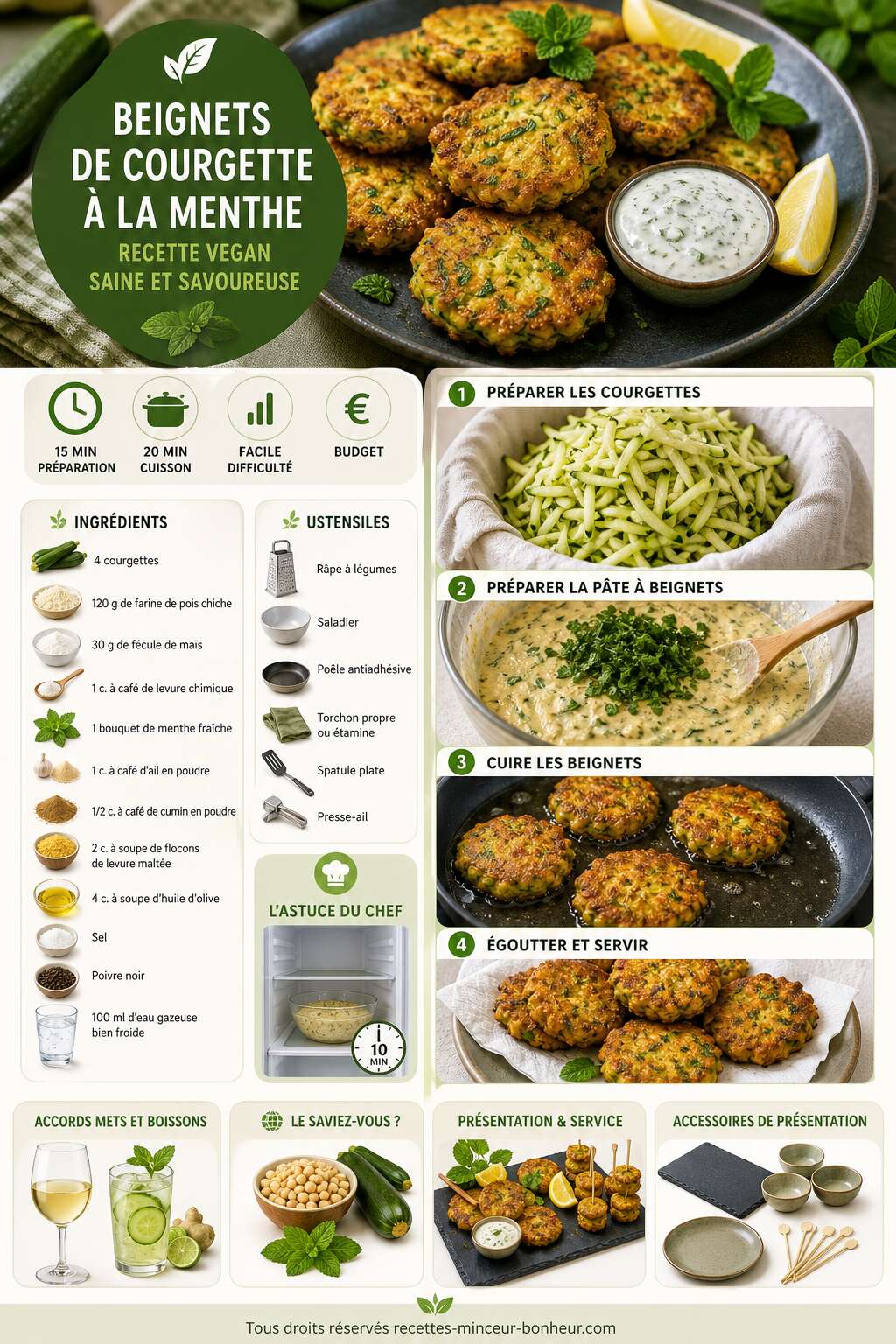 Fiche recette Beignets de courgette à la menthe : recette vegan saine et savoureuse Fiche recette Beignets de courgette à la menthe : recette vegan saine et savoureuse