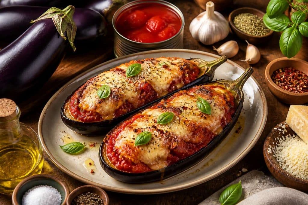 Recette d'aubergine farcie à la tomate et mozzarella