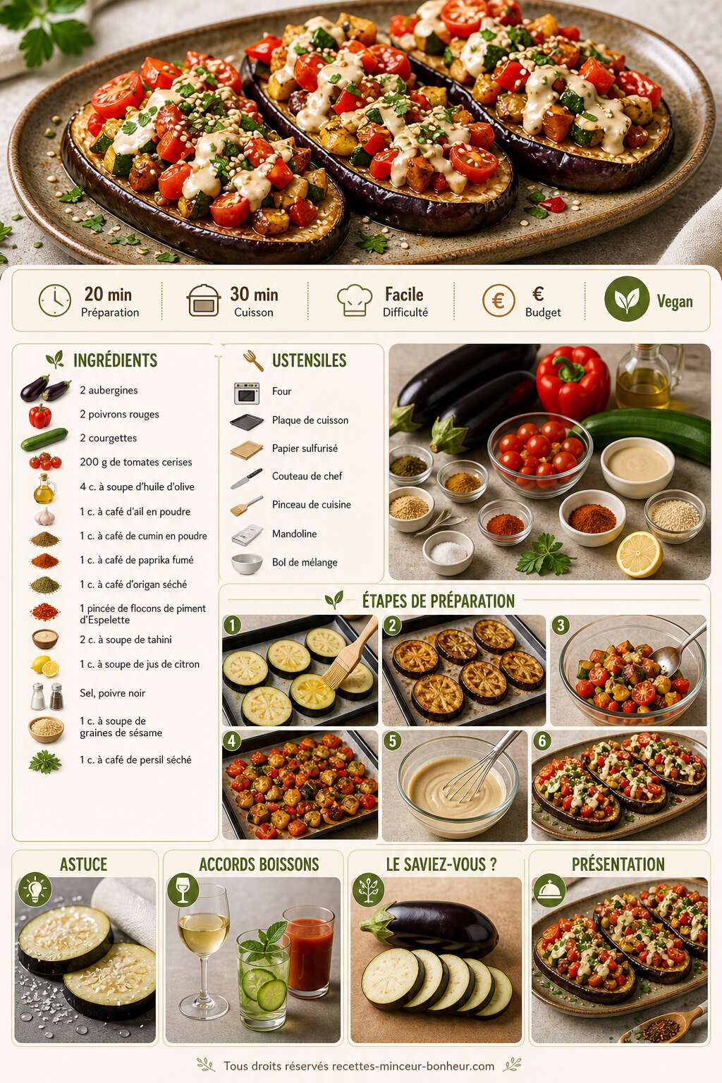 Fiche recette Toasts d'aubergines aux légumes végans Fiche recette Toasts d'aubergines aux légumes végans
