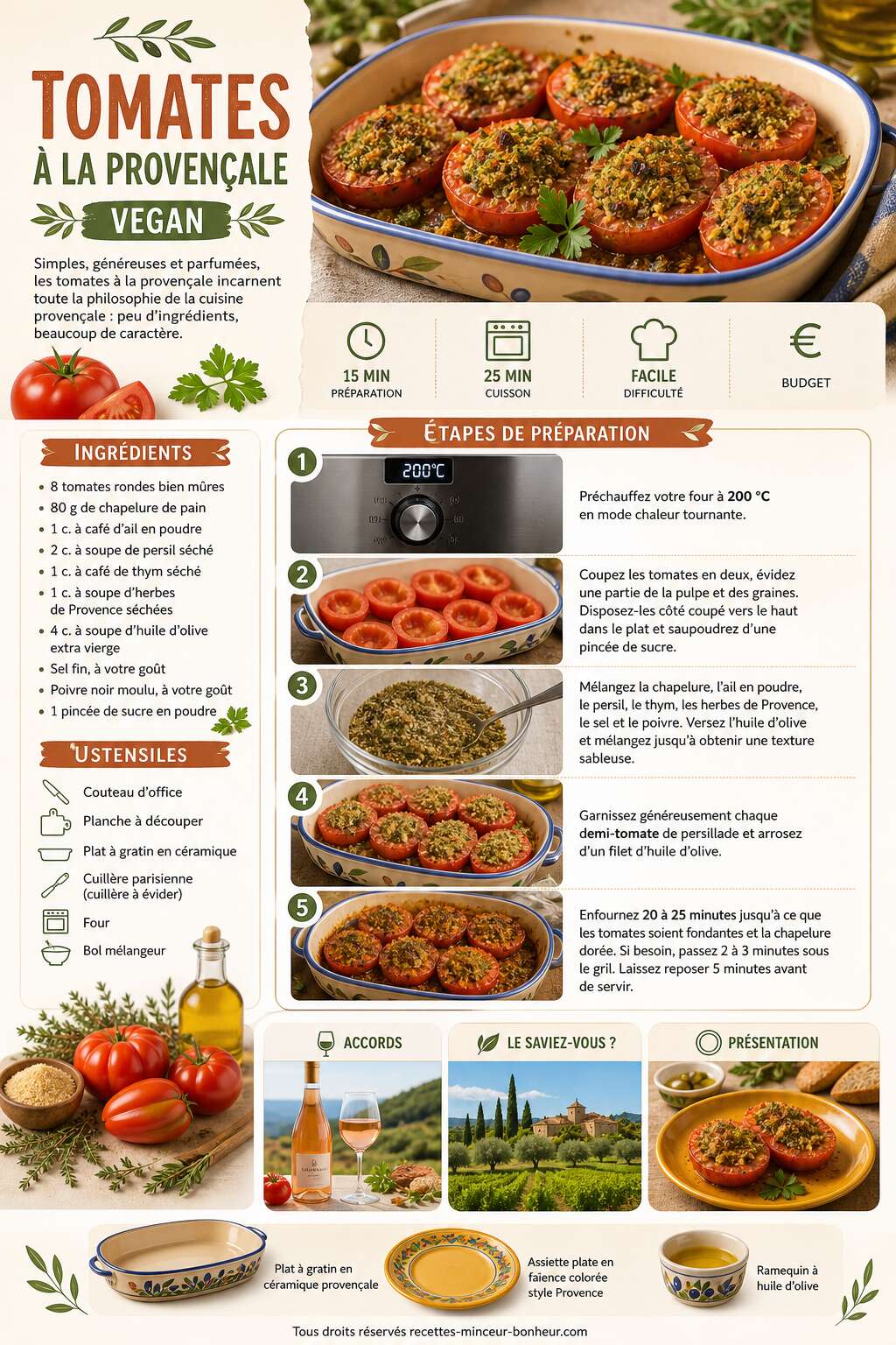 Fiche recette Tomates &agrave; la proven&ccedil;ale vegan : recette facile et savoureuse