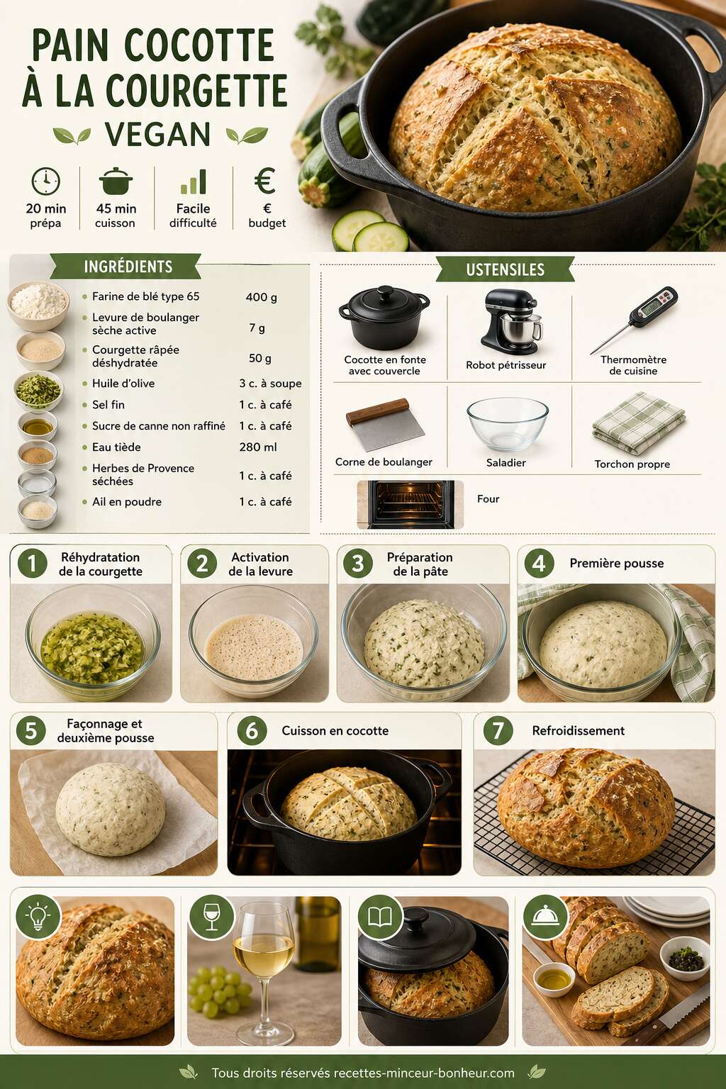 Fiche recette Recette de pain cocotte &agrave; la courgette vegan