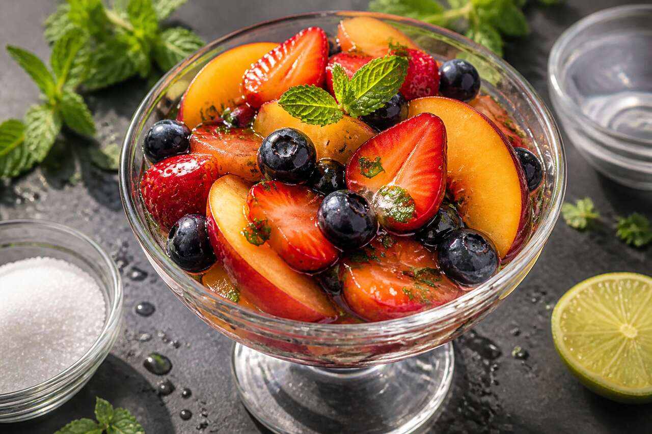 Fruits d'été au sirop de menthe : recette rafraîchissante