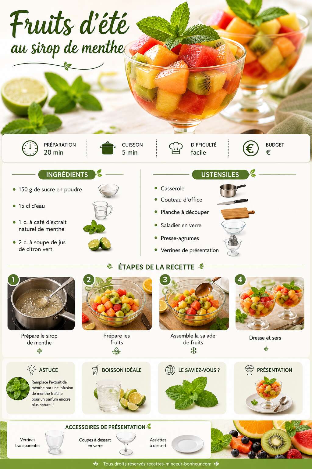 Fiche recette Fruits d'&eacute;t&eacute; au sirop de menthe : recette rafra&icirc;chissante