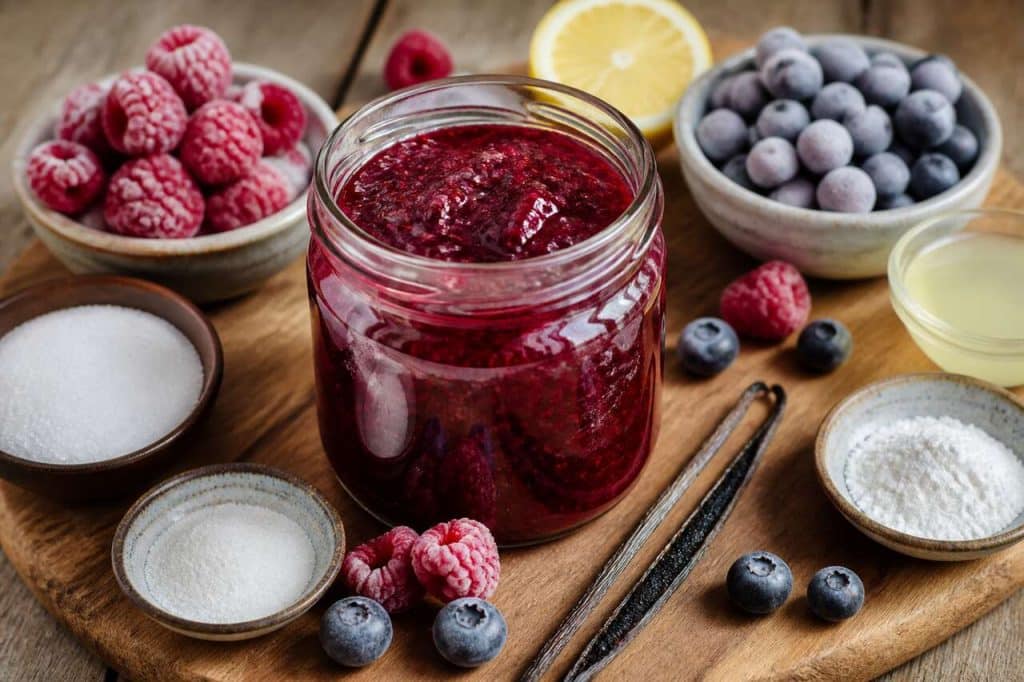 Confiture de framboises et myrtilles maison