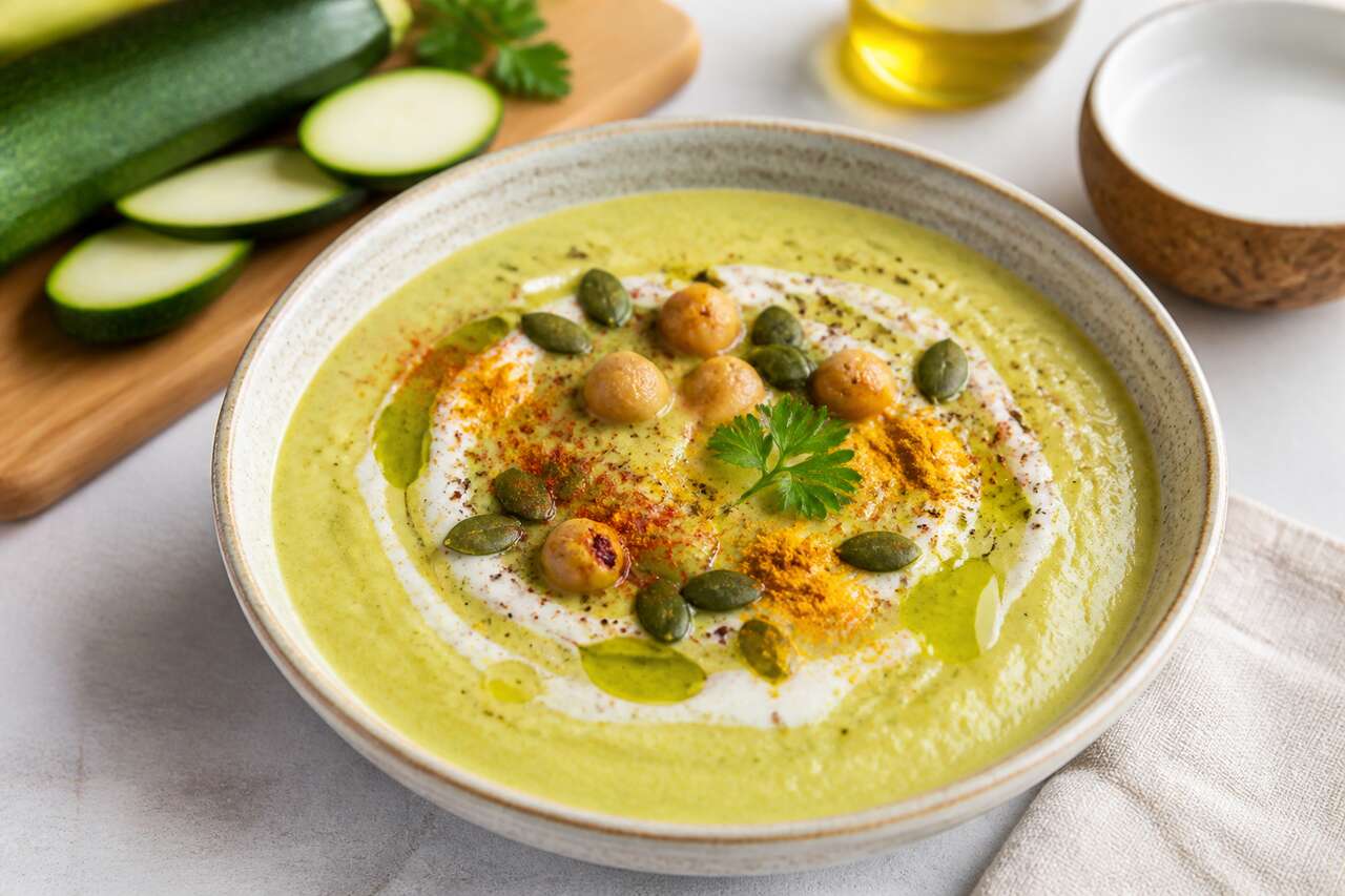 Velout&eacute; de courgettes et pois chiches : recette saine et gourmande