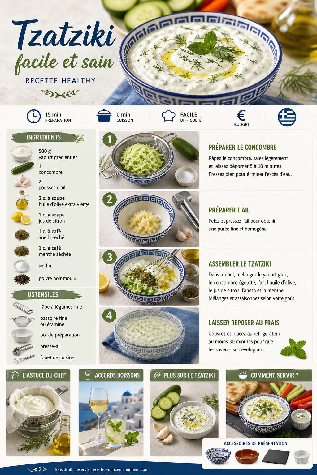Fiche recette Tzatziki facile et sain : recette healthy
