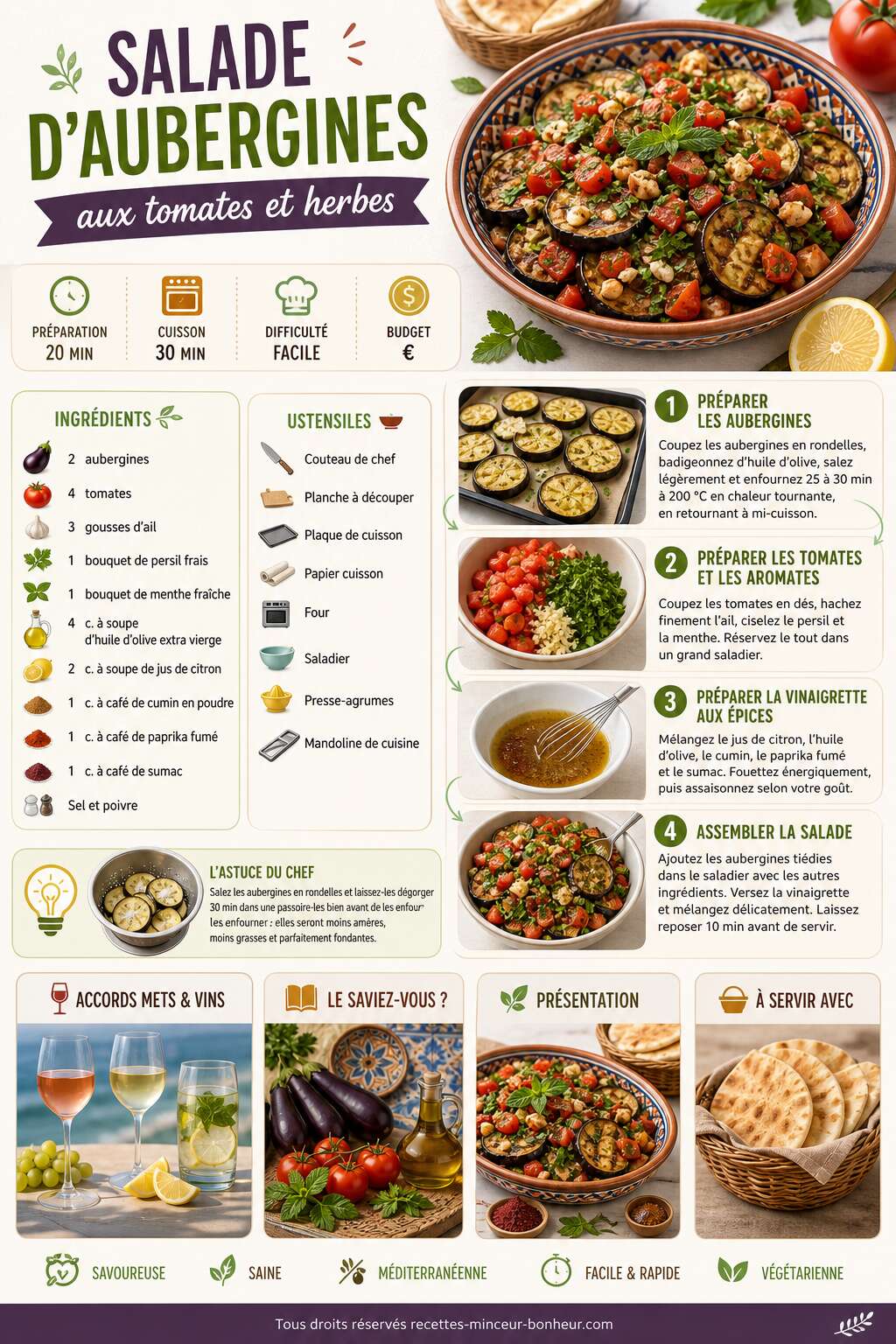 Fiche recette Salade d'aubergines aux tomates et herbes : recette savoureuse et saine Fiche recette Salade d'aubergines aux tomates et herbes : recette savoureuse et saine