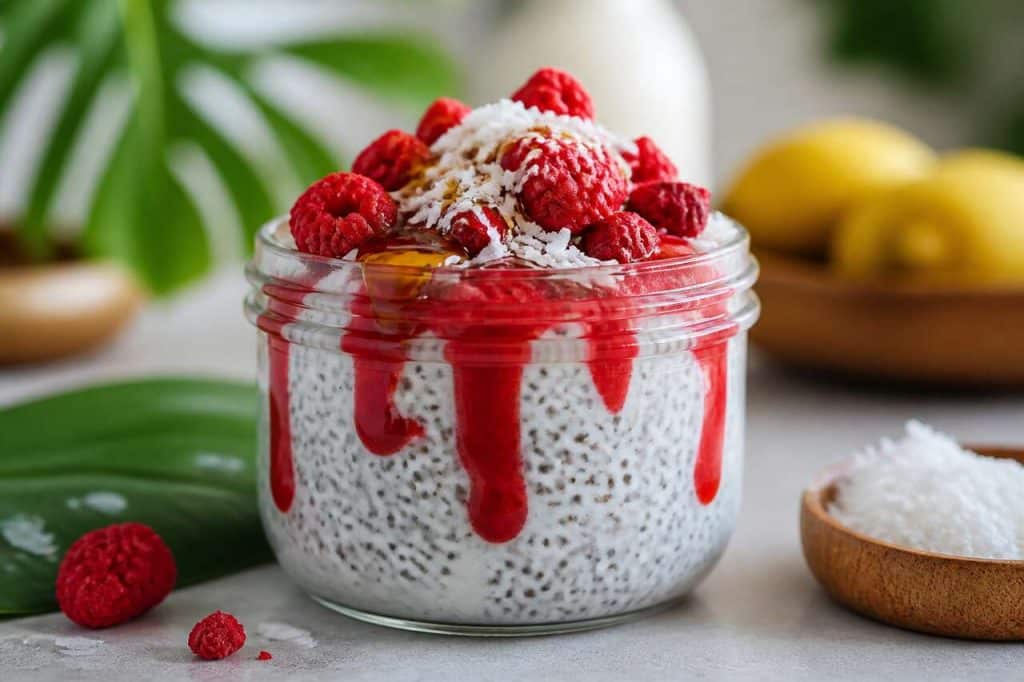 Chia pudding coco framboise : délice santé de saison
