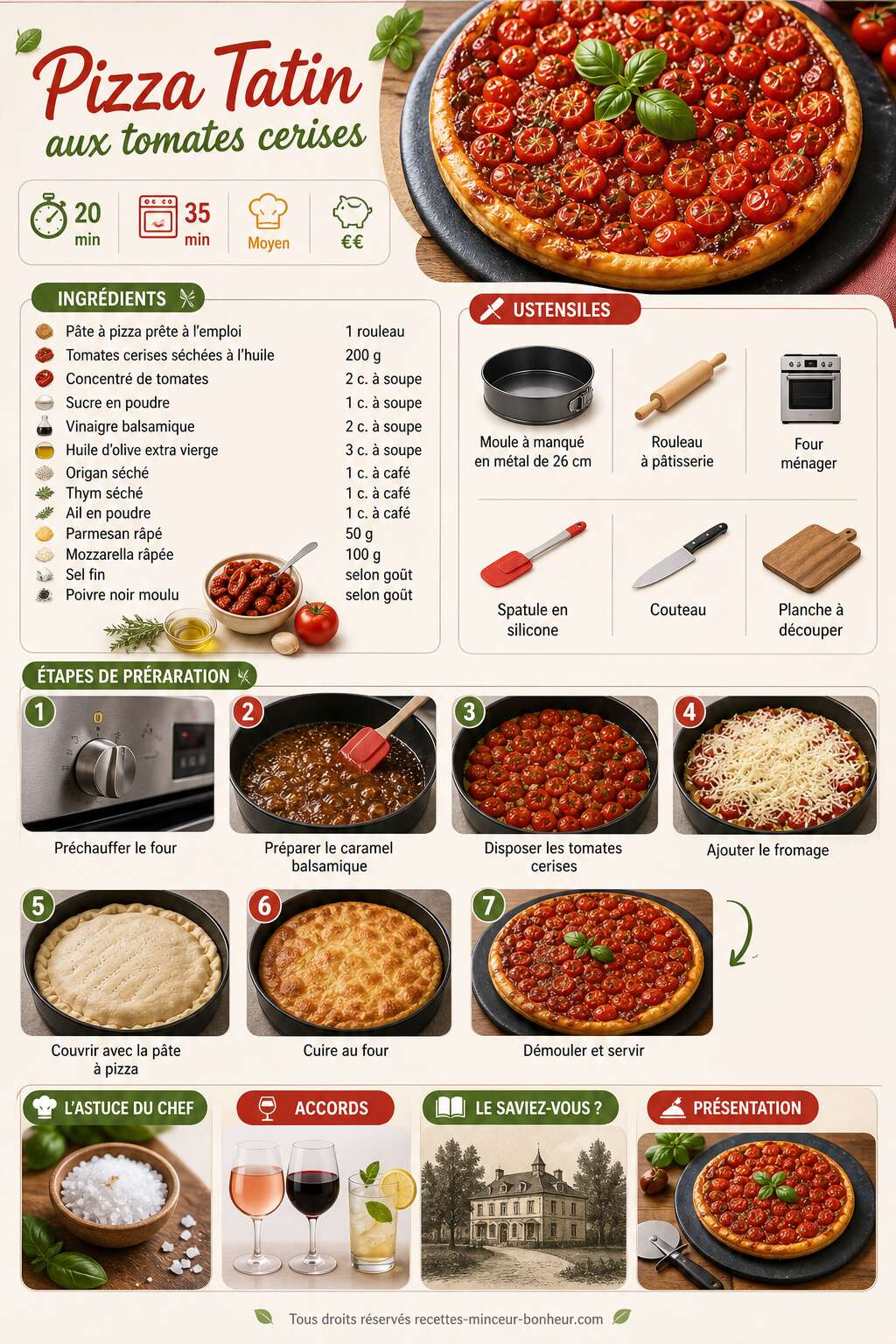 Fiche recette Pizza Tatin : recette aux tomates cerises Fiche recette Pizza Tatin : recette aux tomates cerises