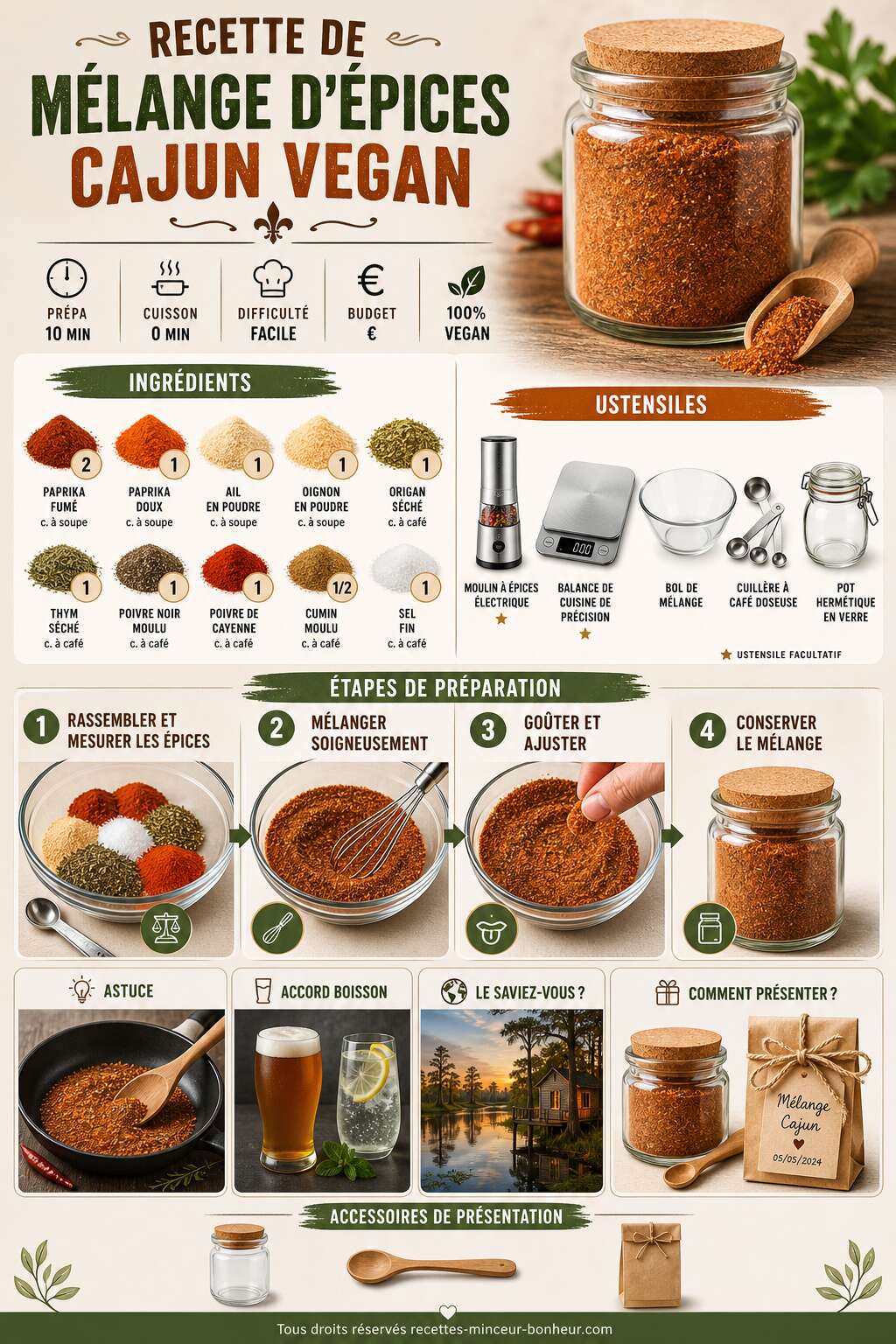 Fiche recette Recette de m&eacute;lange d'&eacute;pices cajun vegan