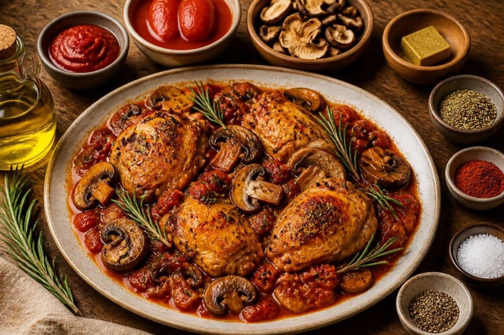 Poulet à la tomate et champignons : recette saine et facile