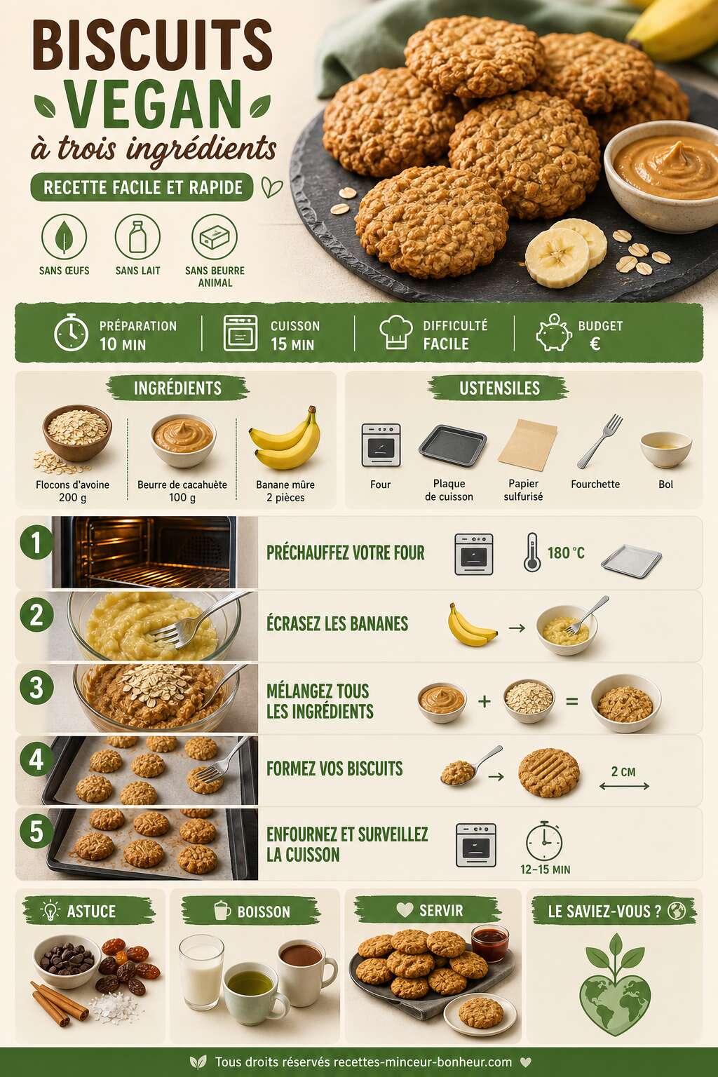 Fiche recette Biscuits vegan &agrave; trois ingr&eacute;dients : recette facile et rapide