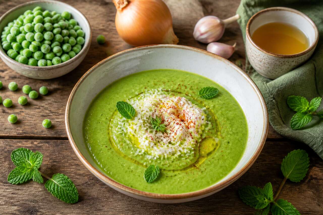 Velouté de petits pois à la ricotta : recette savoureuse
