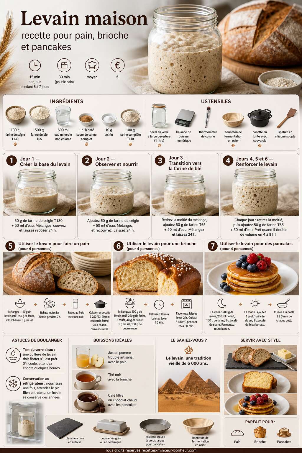 Fiche recette Levain maison : recette pour pain, brioche et pancakes Fiche recette Levain maison : recette pour pain, brioche et pancakes