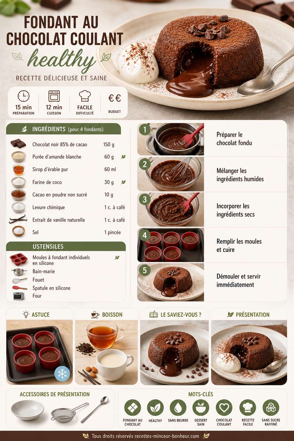 Fiche recette Fondant au chocolat coulant healthy : recette d&eacute;licieuse et saine