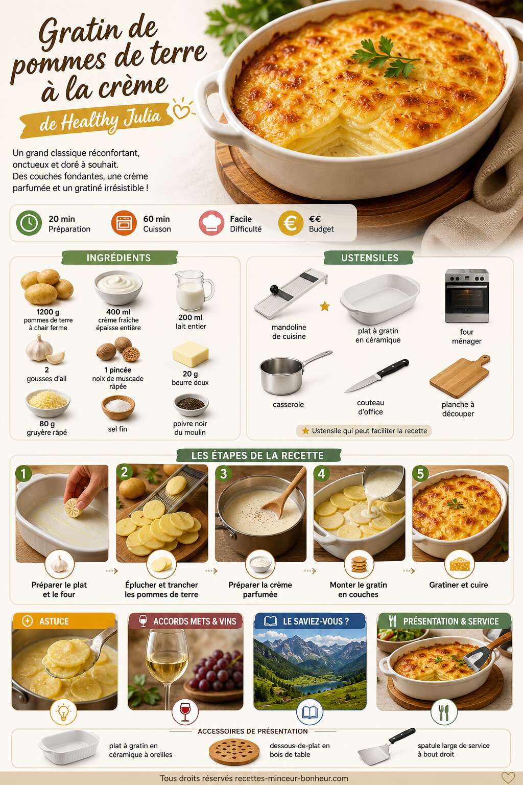 Fiche recette Gratin de pommes de terre &agrave; la cr&egrave;me de Healthy Julia
