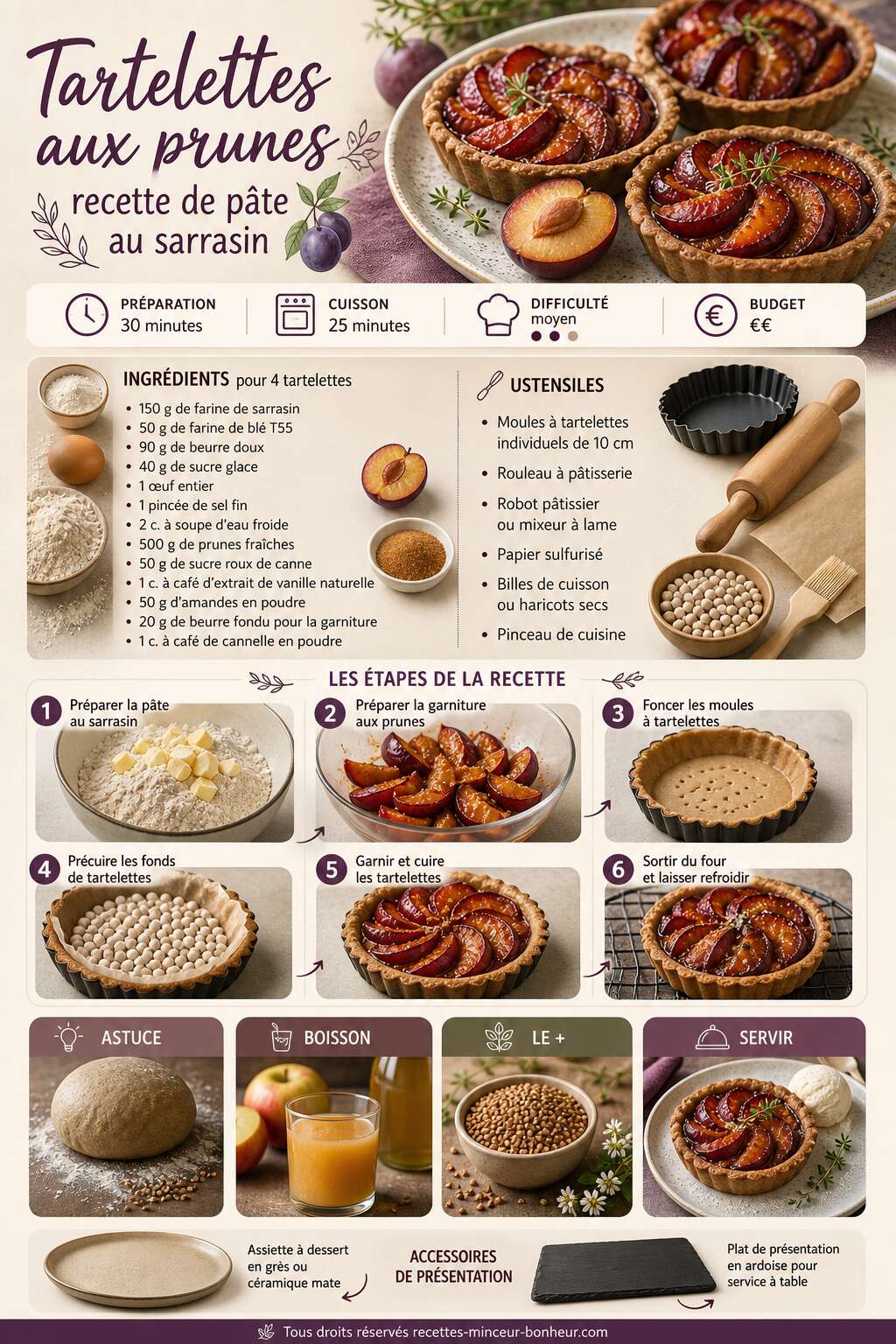 Fiche recette Tartelettes aux prunes : recette de p&acirc;te au sarrasin