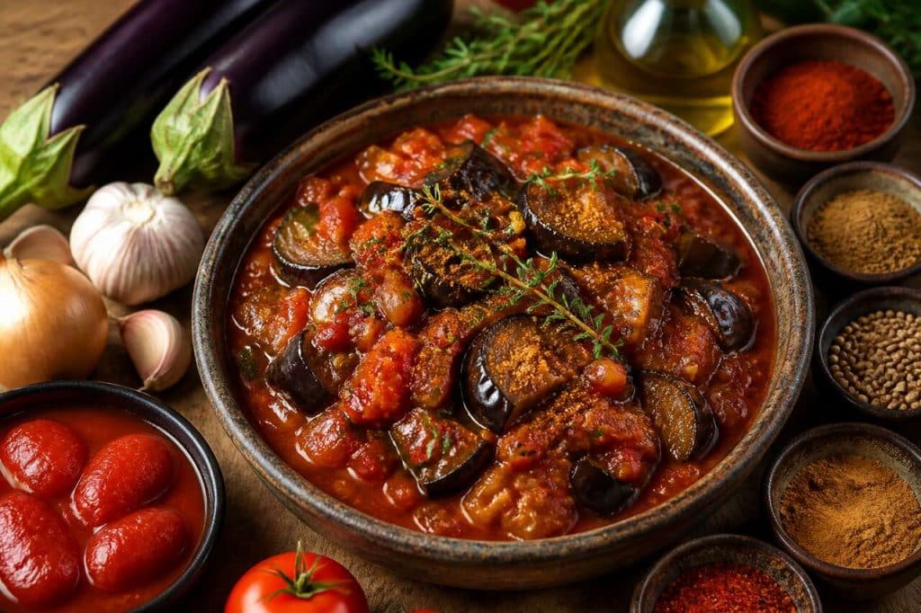 Ragoût d'aubergines aux tomates et sauce savoureuse