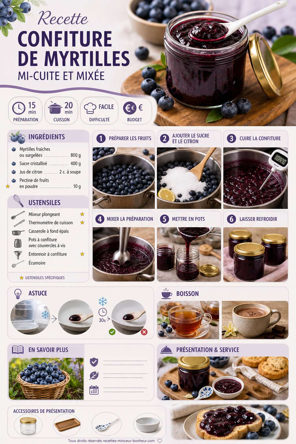 Fiche recette Recette confiture de myrtilles mi-cuite et mix&eacute;e